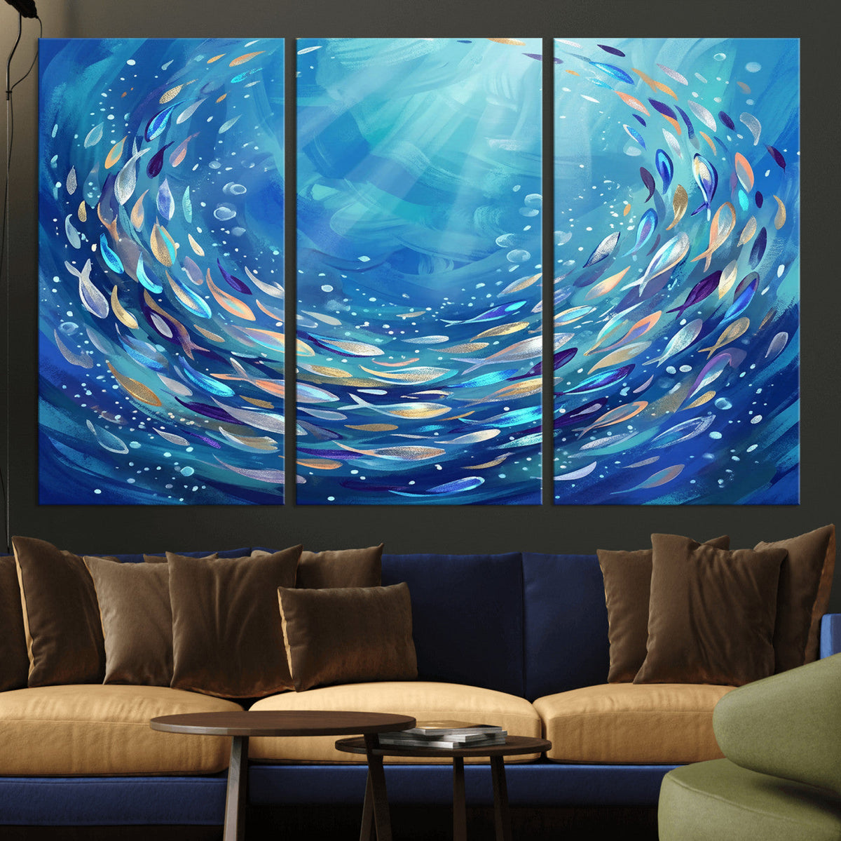 School of Fish Canvas Print | Blue Ocean Underwater Wall Art