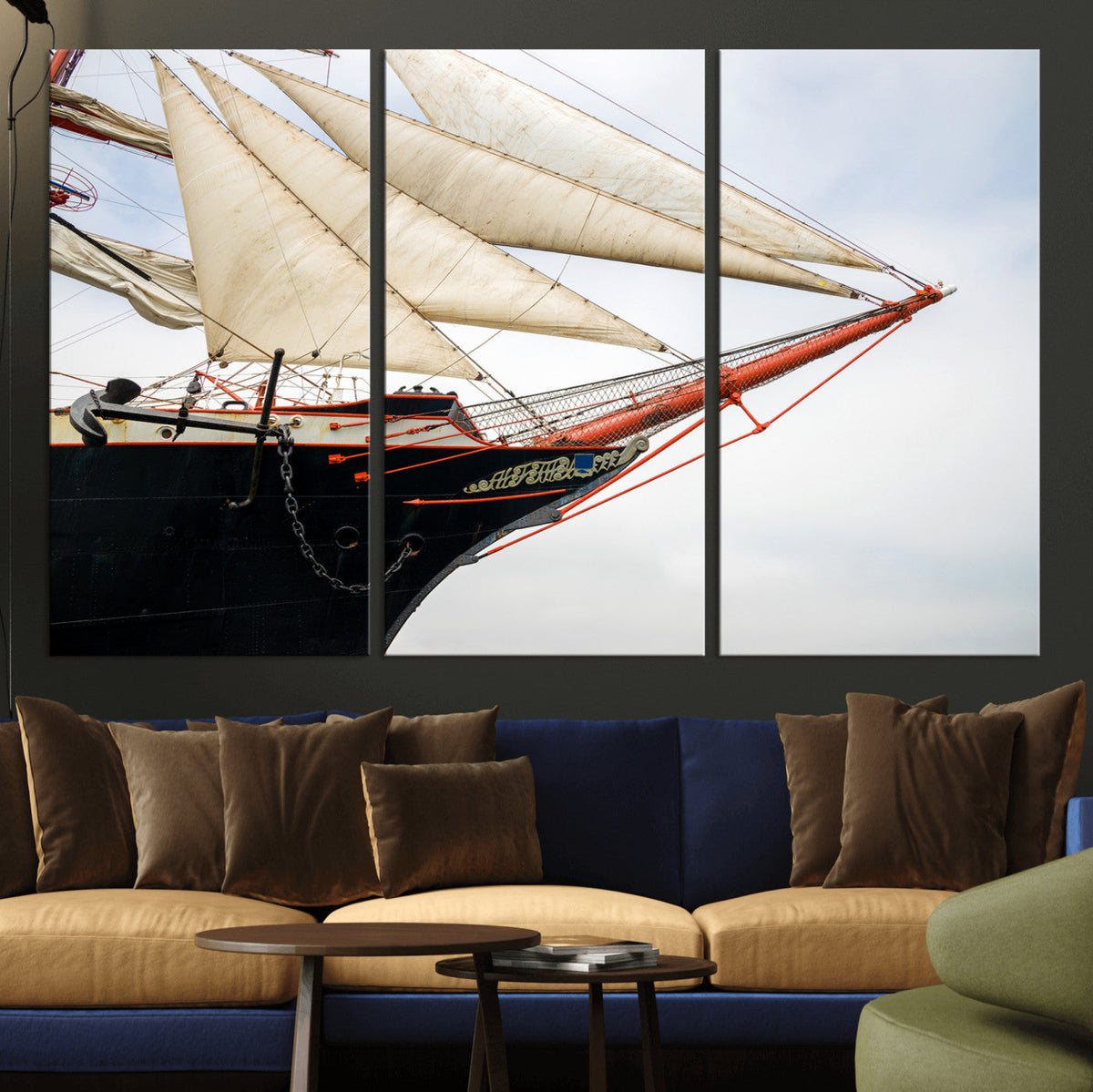 Sailboat Wall Art Canvas Print, Vintage Ship Bow Framed