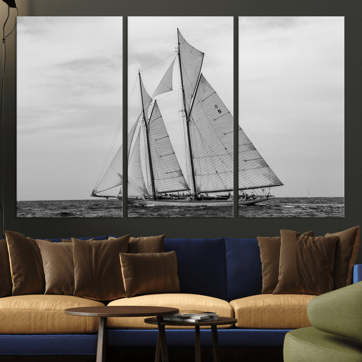 Vintage Sailboat Wall Art Canvas Print, Black and White