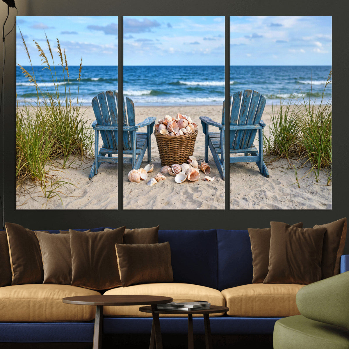 Large Beach Canvas Wall Art Coastal Adirondack Chairs Ocean