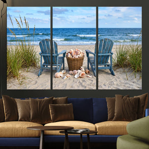 Large Beach Canvas Wall Art Coastal Adirondack Chairs Ocean