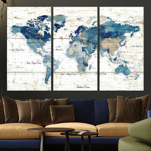 Watercolor World Map Canvas Wall Art Print – Abstract