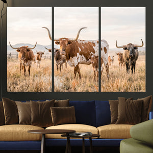 Texas Longhorn Canvas Wall Art, Rustic Farm Animal Photography Print, Farmhouse Country Decor, Western Ranch Art