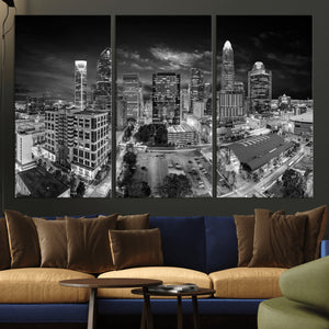 Charlotte Skyline Canvas Wall Art Print – North Carolina Cityscape Photography Print