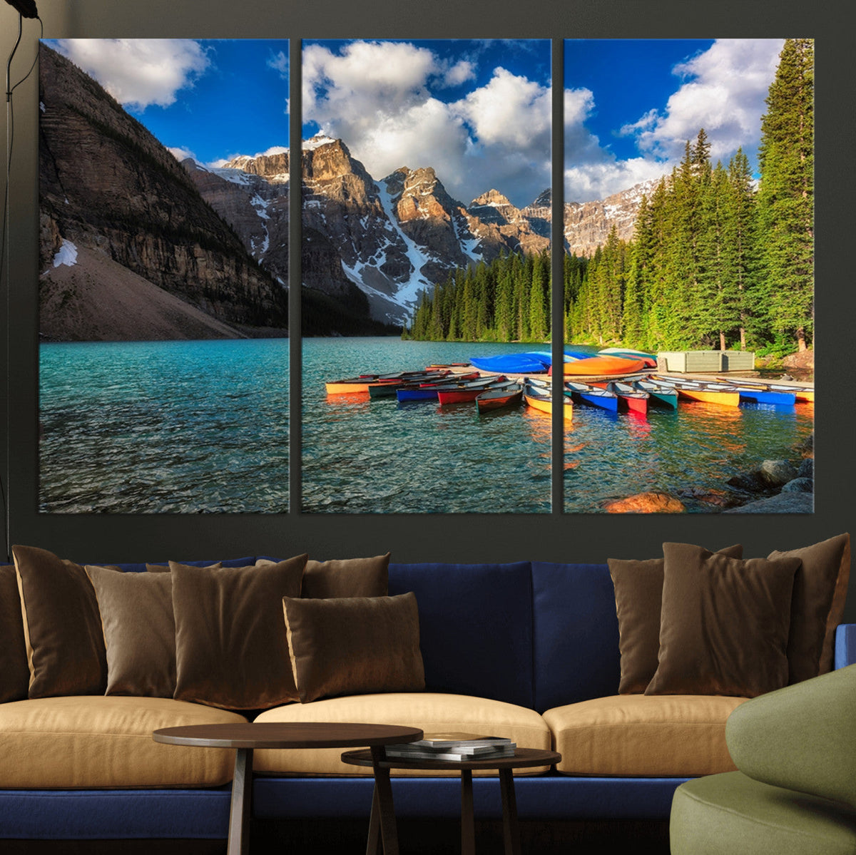 Moraine Lake 3-Panel Wall Art, Majestic Mountain and Lake