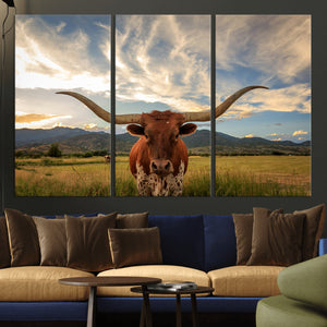 Texas Longhorn Canvas Wall Art – Majestic Triptych Animal