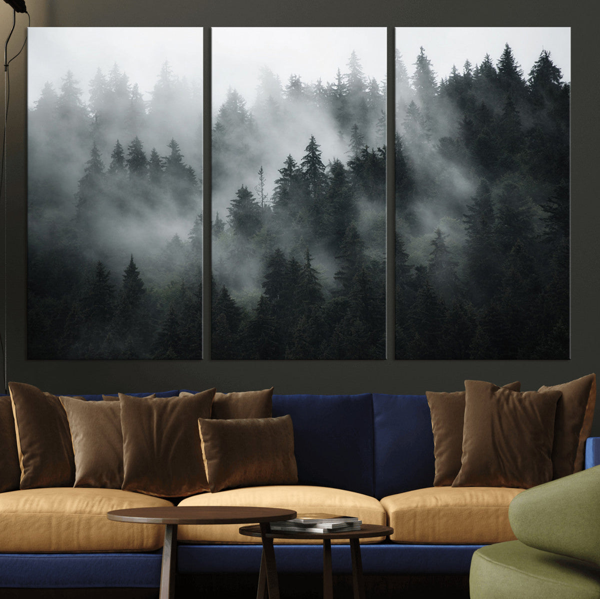 Foggy Forest Wall Art Canvas Print | 3 Panel Large Misty