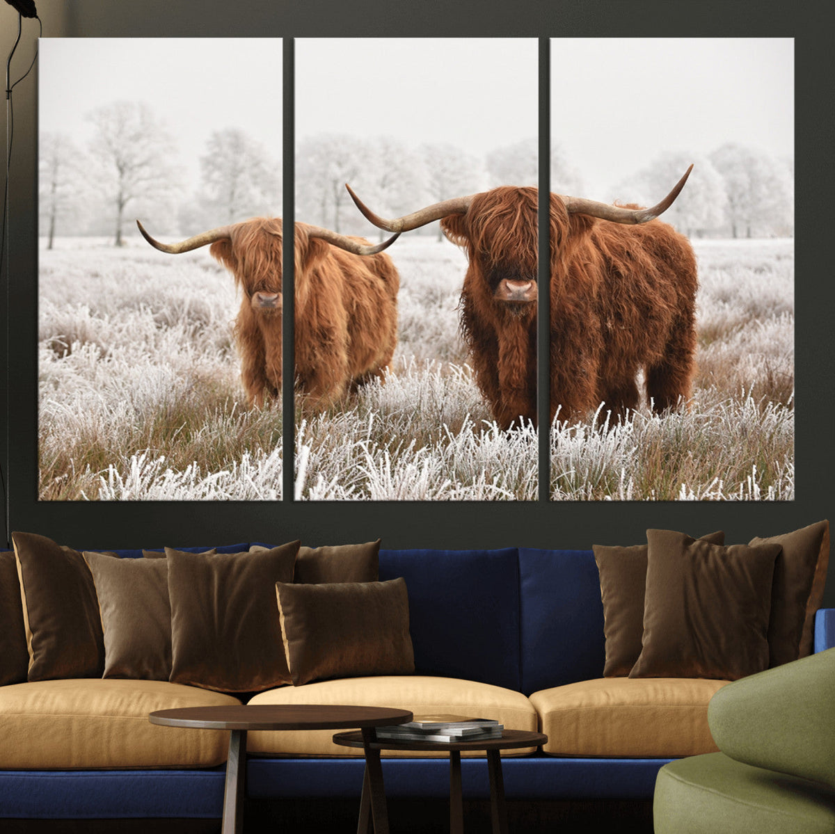 Longhorn Cattle Wall Art Canvas Print, Framed Farmhouse