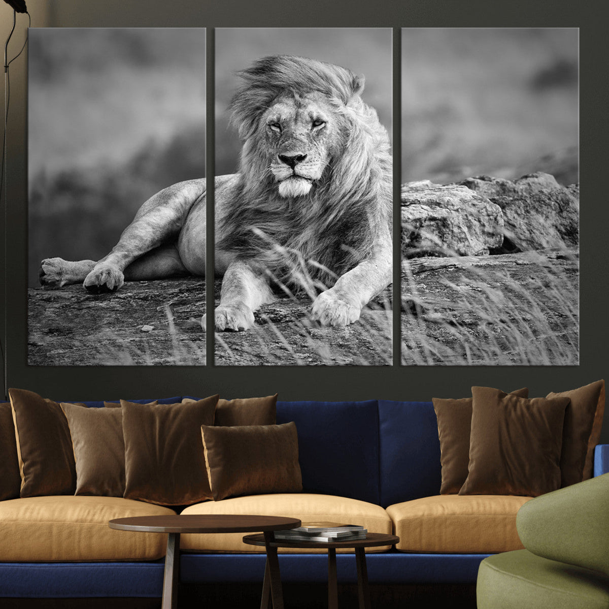 King Forest Lion Wall Art Canvas Print – Framed Majestic