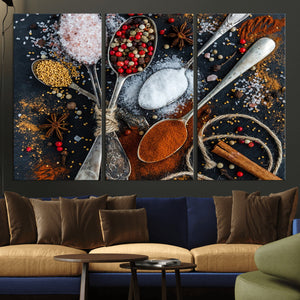 Spices and Seasonings Canvas Wall Art – Colorful Triptych