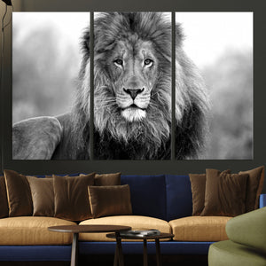 Black and White Lion Canvas Wall Art – Animal Print Artwork