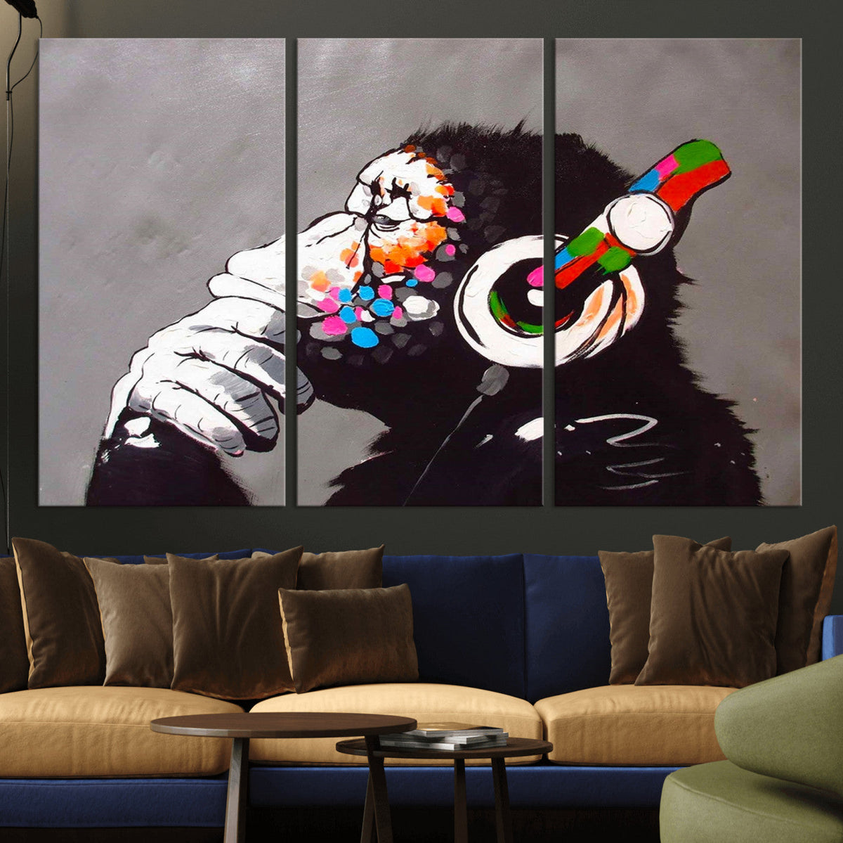 Dj Monkey Listening to Music Wall Art Print | Banksy Monkey