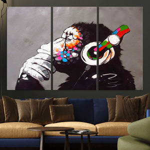 Dj Monkey Listening to Music Wall Art Print | Banksy Monkey