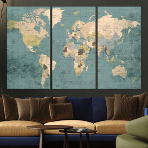 Classic World Map Canvas Print – Framed Vintage Map Wall