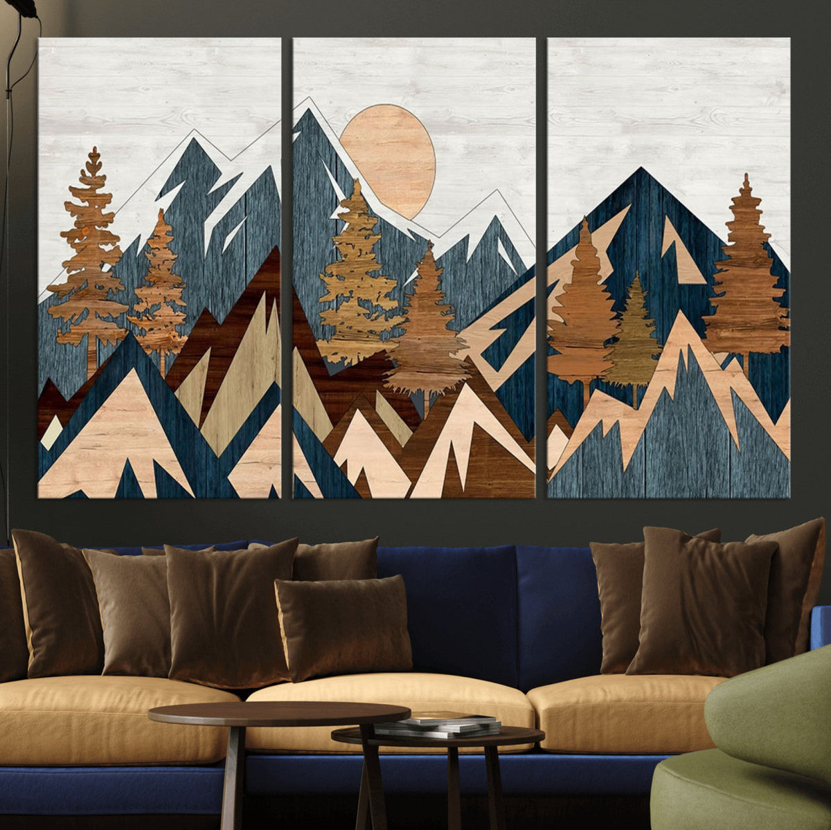 Abstract Wood Panel Effect Mountain Range Top Wall Art