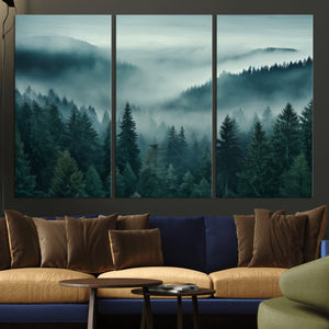 Captivating Misty Foggy Forest Wall Art Premium Canvas Print