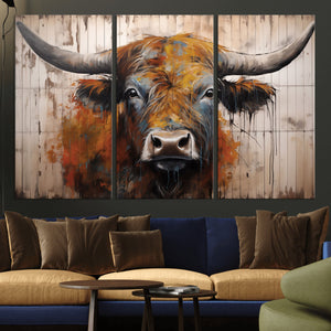 Abstract Bull Highland Cow Canvas Wall Art Print – Vibrant