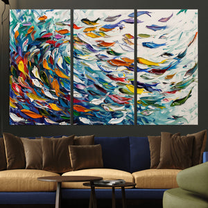 Modern Abstract Fish Shoal Wall Art Canvas Print, Colorful