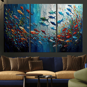 Modern Abstract Fish Shoal Wall Art Canvas Print, Colorful