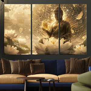 Golden Buddha Wall Art | Yoga Room Decor and Meditation Room