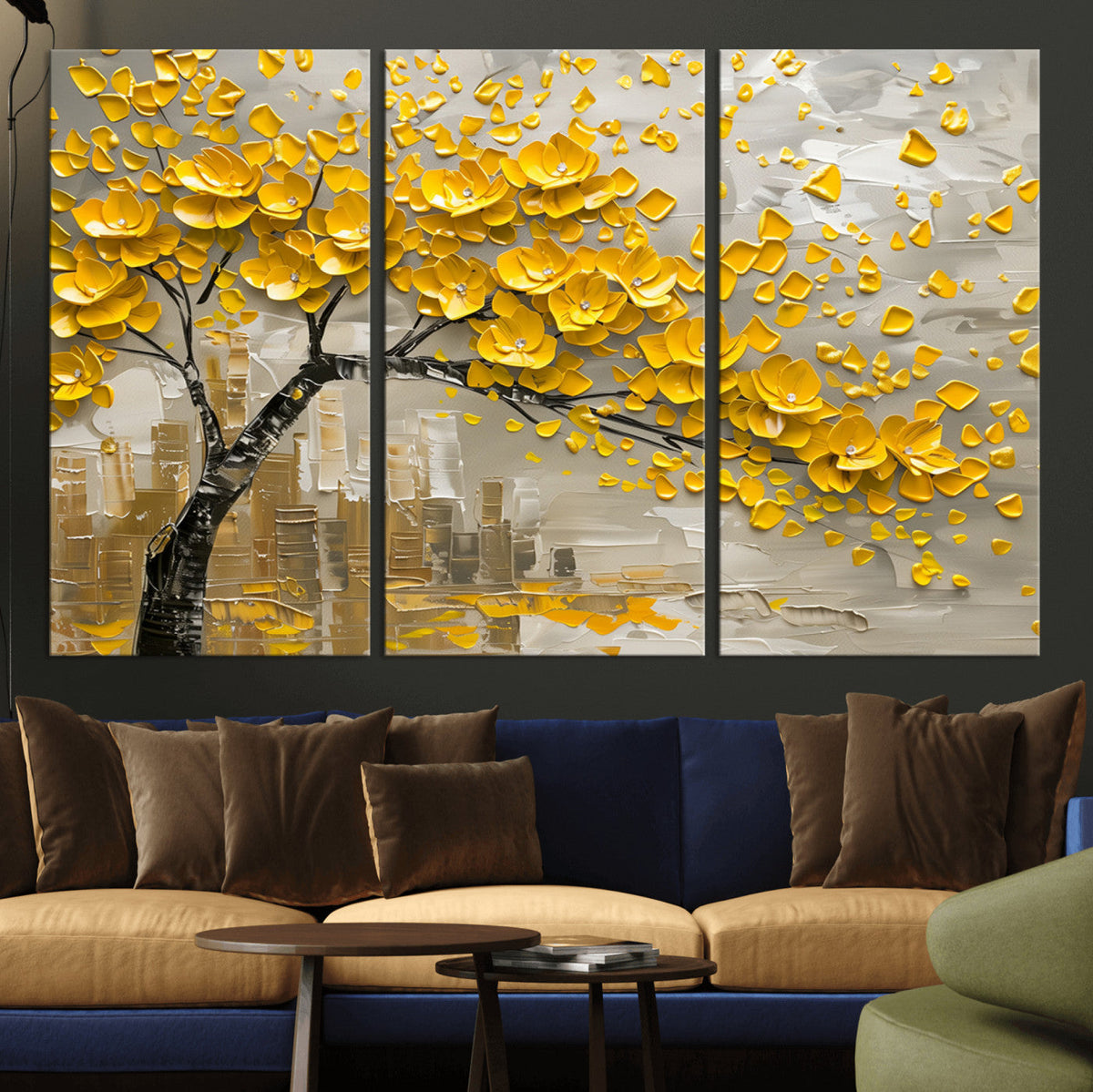 Yellow Blossom Tree Canvas Wall Art - Floral Abstract Modern