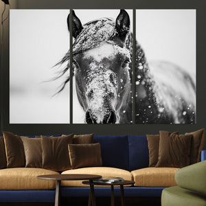 Western Wall Art | Black and White Winter Horse Wall Art |