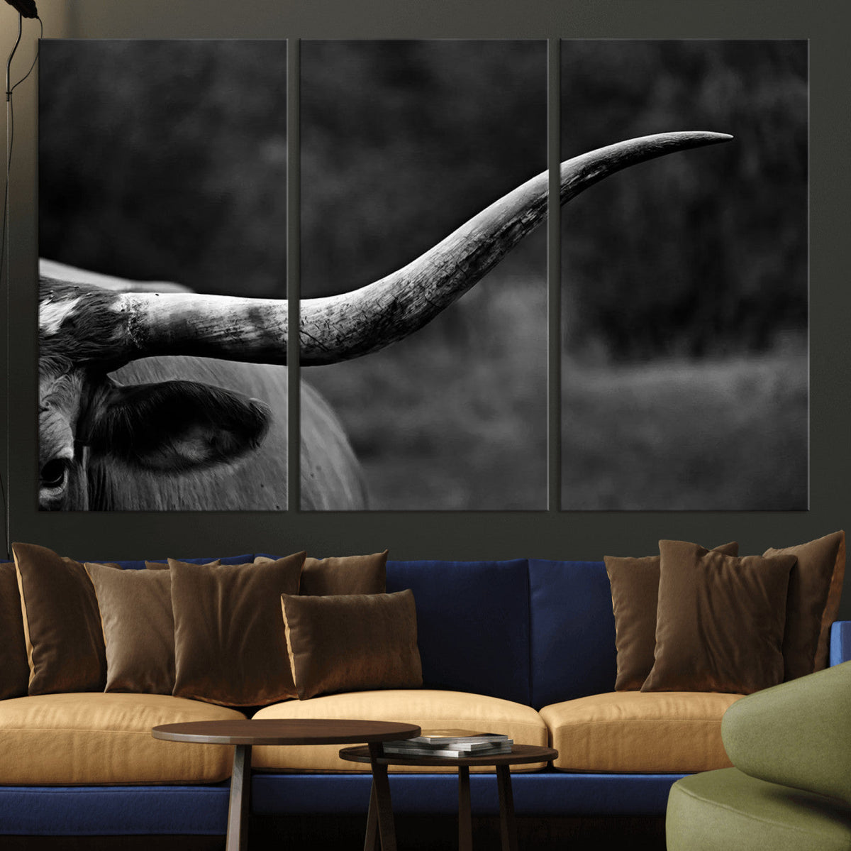 Cow Longhorn Wall Art | Black and White Print | Ready to