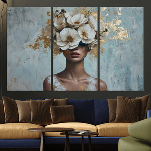 Golden Petal Wall Art - Petal Silhouette Woman Wall Art