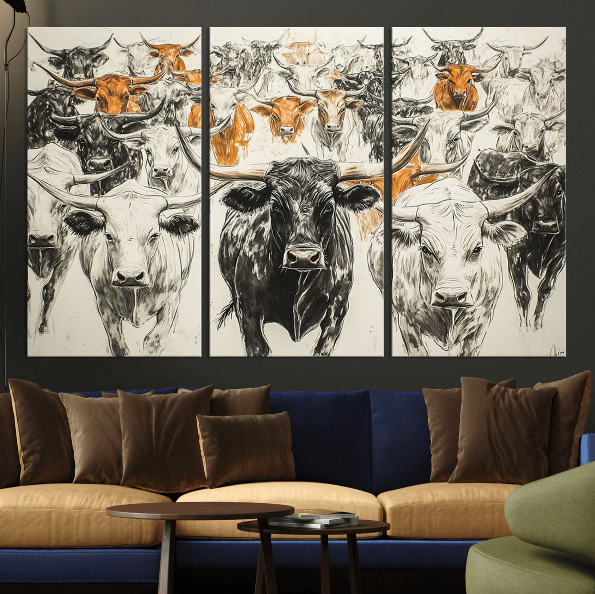 Texas Longhorn Wall Art Canvas Print – Herd Abstract Cow