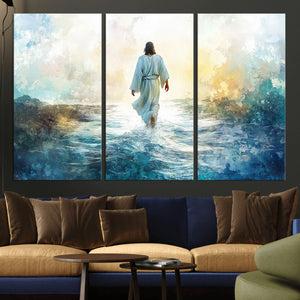 Watercolor Jesus Walking on Water Canvas Print, Christian
