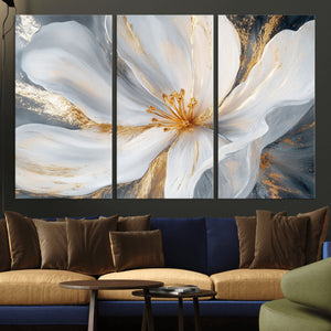 White and Gold Floral Canvas Wall Art - Framed and Ready to