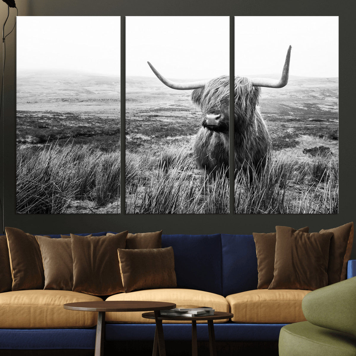 Scottish Highland Cow Wall Art | Black and White Canvas
