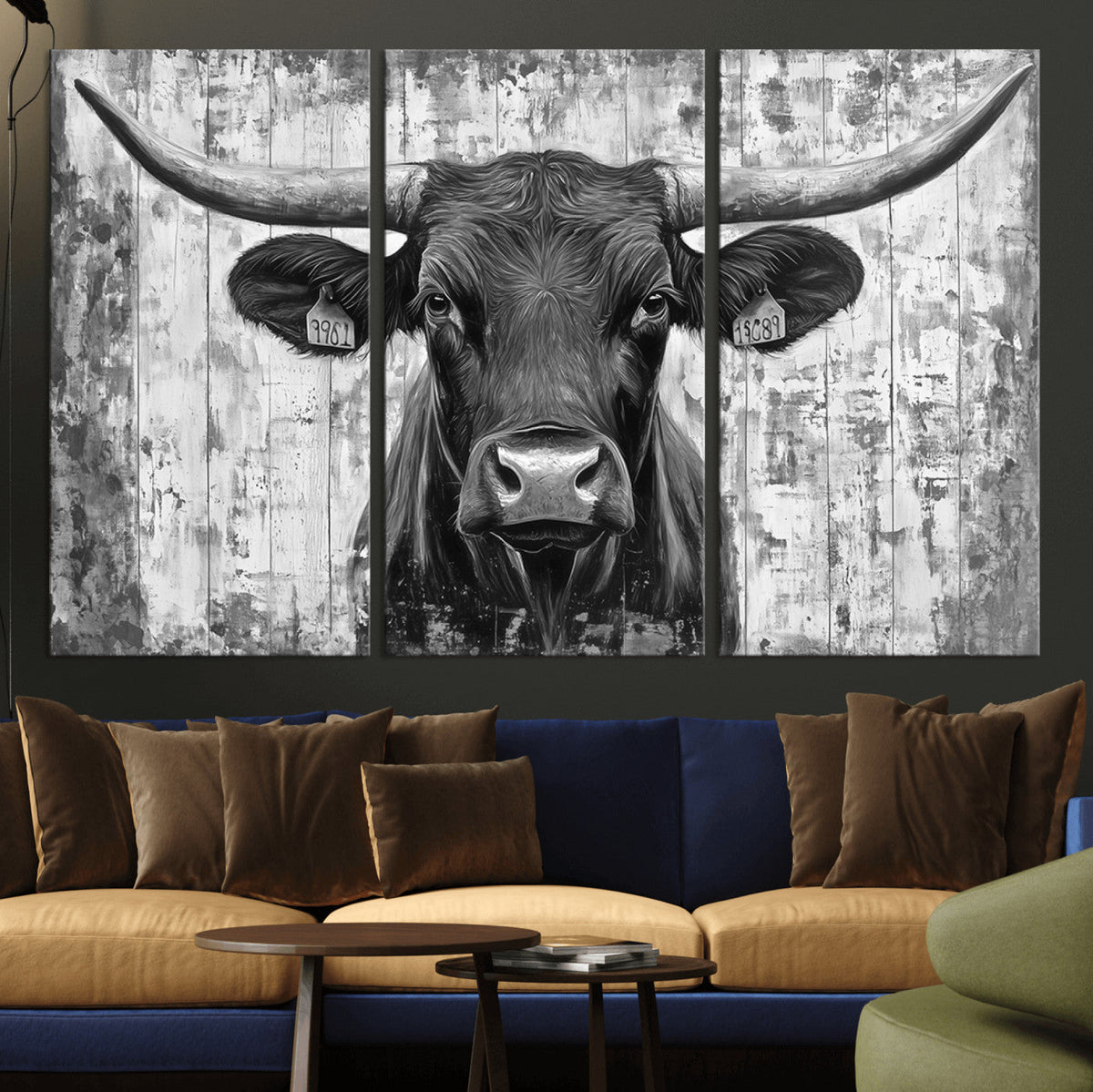 Abstract Longhorn Bull Wall Art Canvas Print - Rustic Texas
