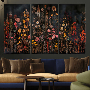 Large Floral Painting Print Illustration Flowers Canvas Wall