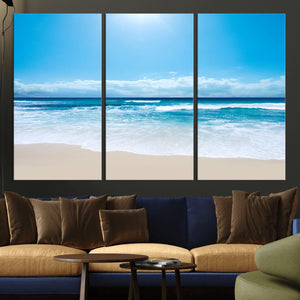 Wall Art Canvas Print Shiny Blue Sea and Beach