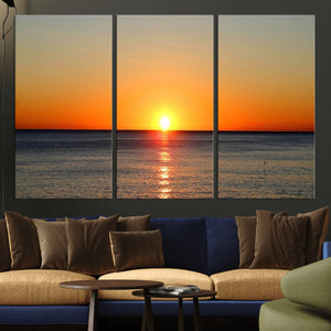 Golden Horizon Sunset Over Ocean Wall Art Canvas Print –