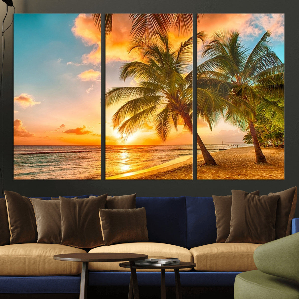 Tropical Sunset Beach Canvas Wall Art Print – Vibrant Palm
