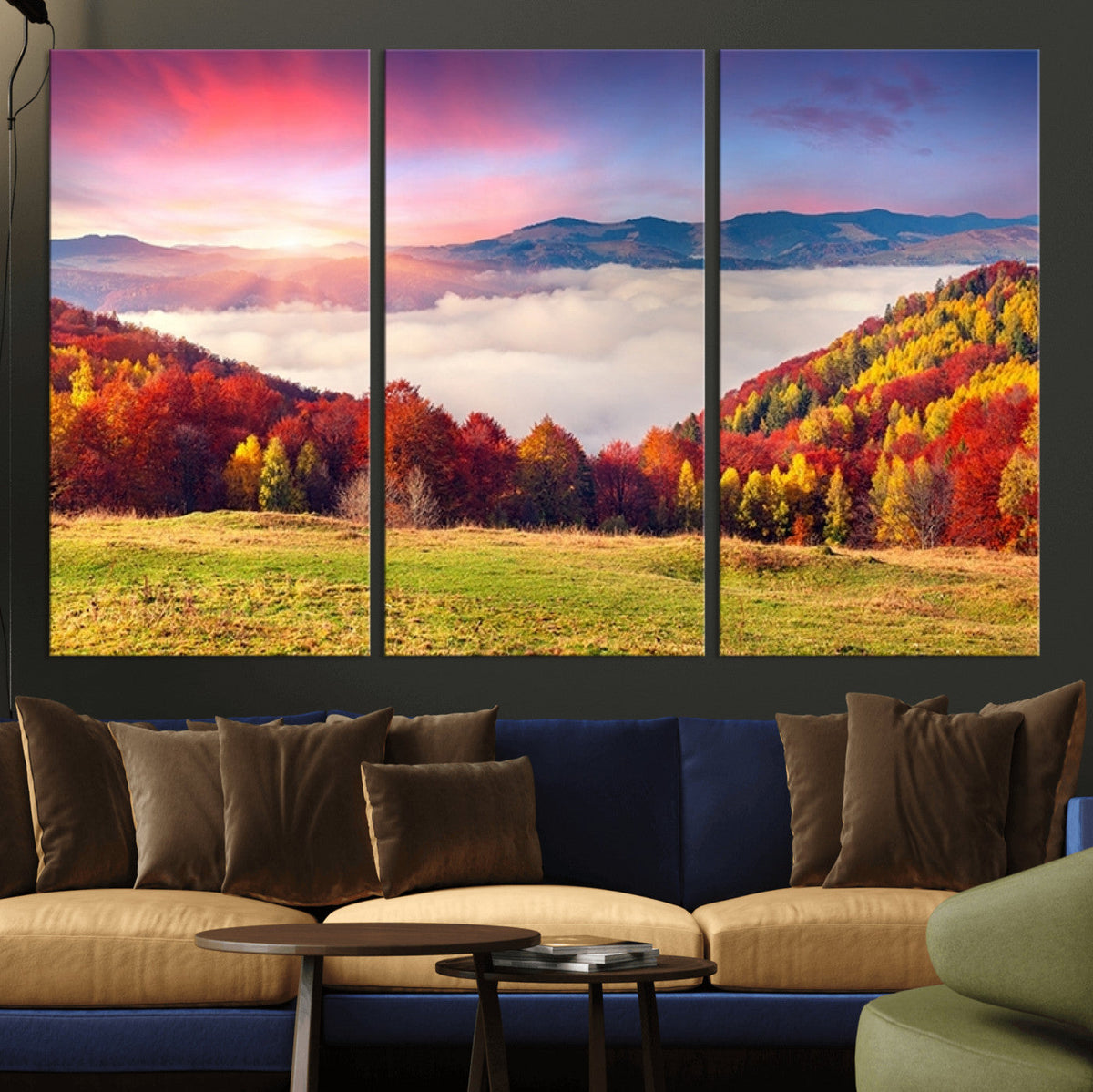 Autumn Mountain Foggy Landscape Wall Art Canvas Print |