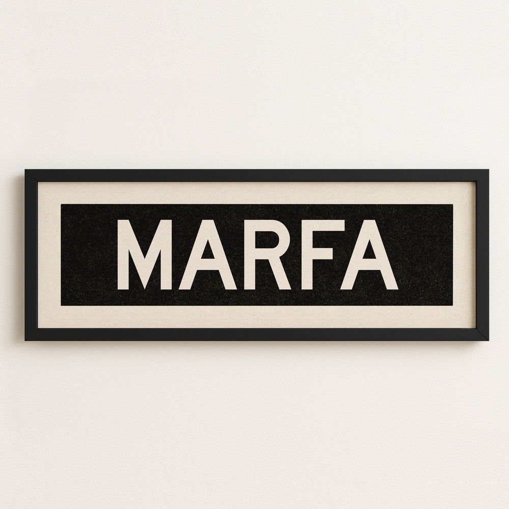 Framed Marfa Bus Scroll Sign