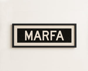 Framed Marfa Bus Scroll Sign