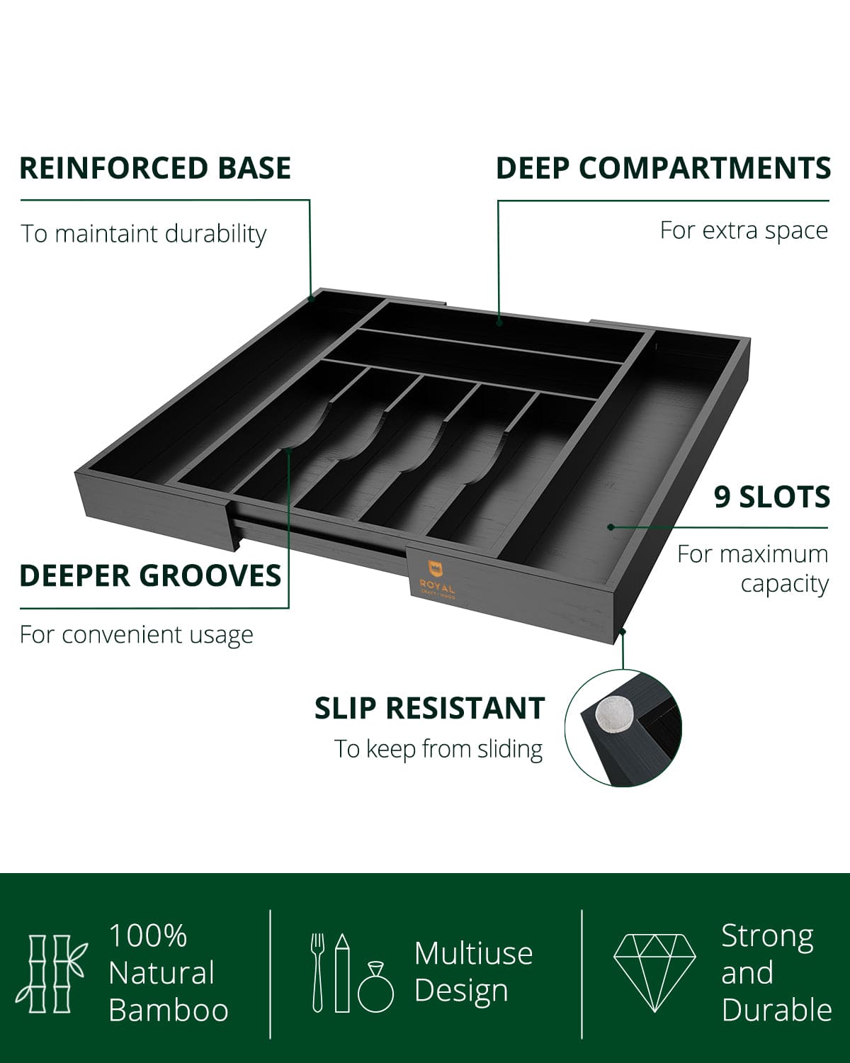 Silverware Drawer Organizer Black 9 Slots