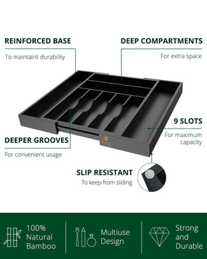 Silverware Drawer Organizer Black 9 Slots