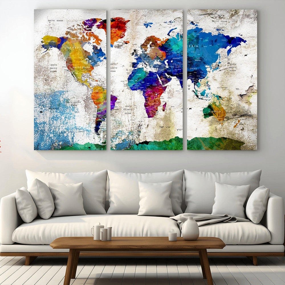 World Map Canvas Print – Framed Travel Map Wall Art for