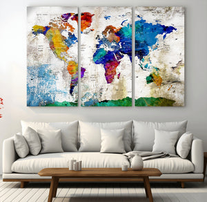 World Map Canvas Print – Framed Travel Map Wall Art for