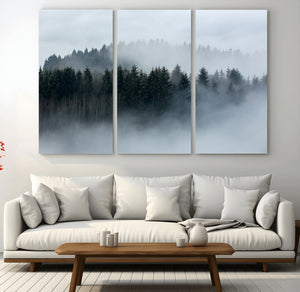 Autumn and Misty Trees in the Forest Wall Art Canvas Print,