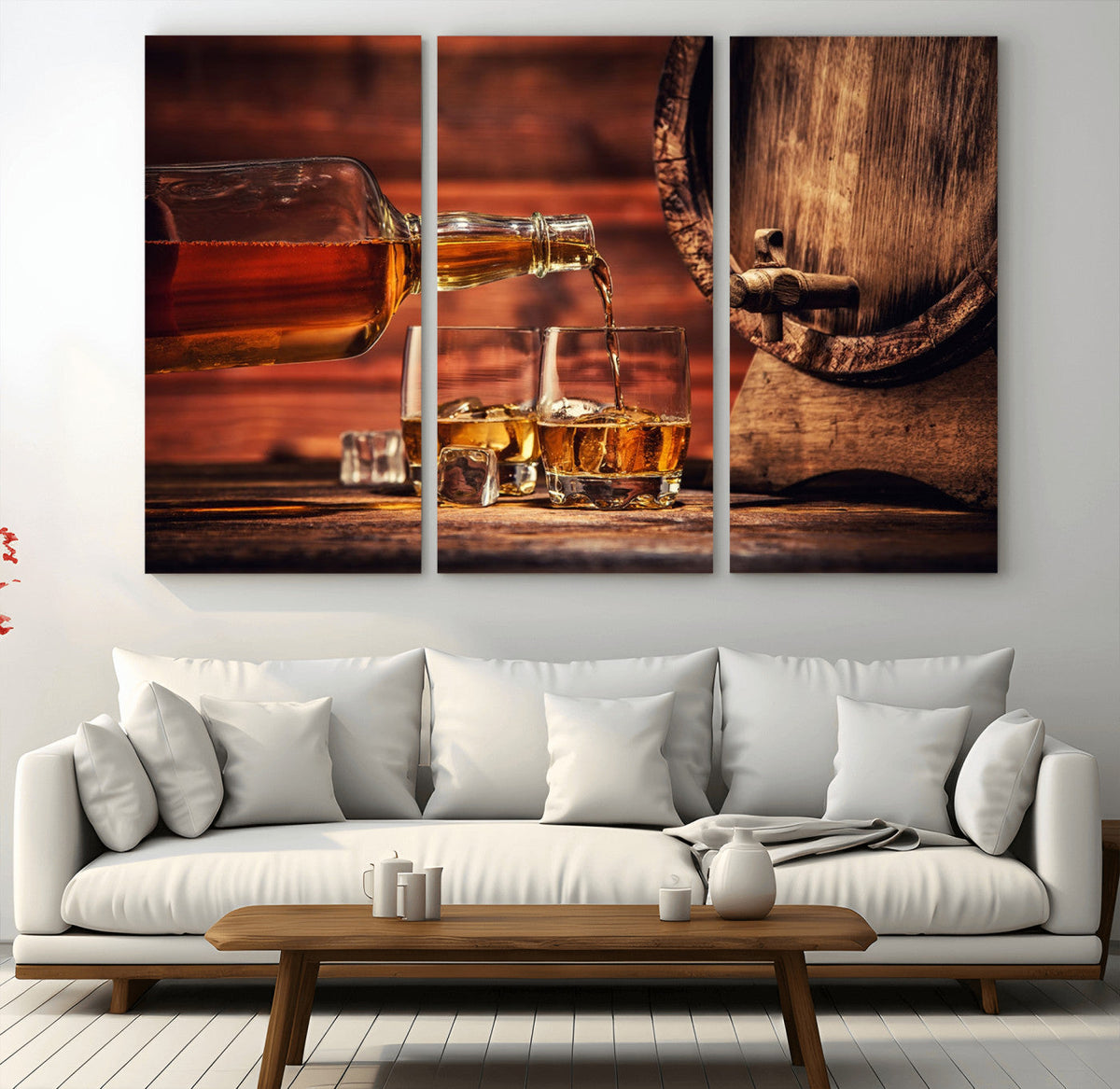Whiskey and Cigar Canvas Wall Art | 3 Panel Bar Room Decor