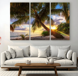 Tropical Island Sunset on the Beach Palms Wall Art Canvas