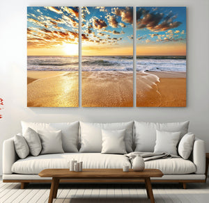 Golden Sunset Beach Print Canvas Wall Art, Giclee Canvas