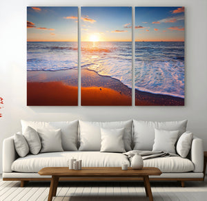 Tropical Ocean Sunset Wall Art Canvas Print, Golden Beach