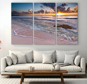 Sea Ocean Sunset Beach Wall Art Canvas Print